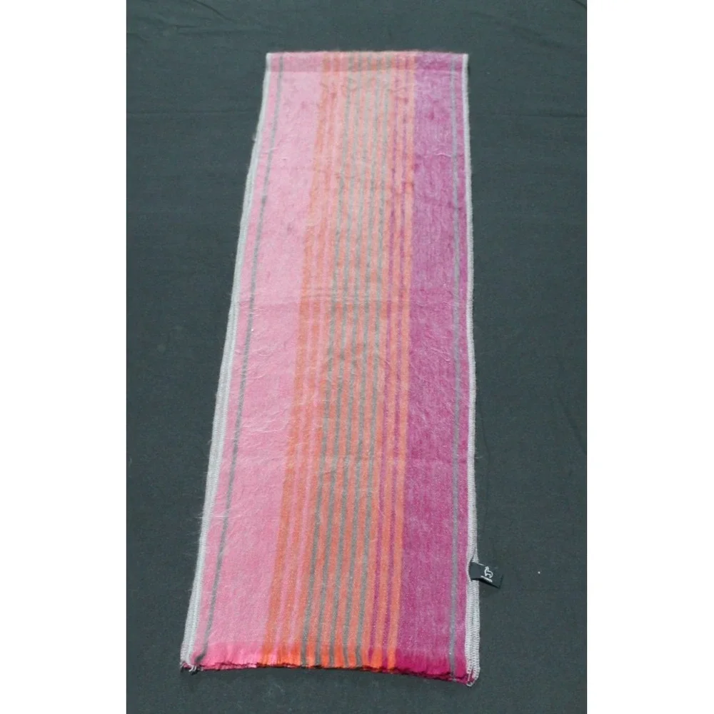 Shupaca Alpaca Wool Scarf Pink Gray Orange Striped Handmade Wrap Ecuador